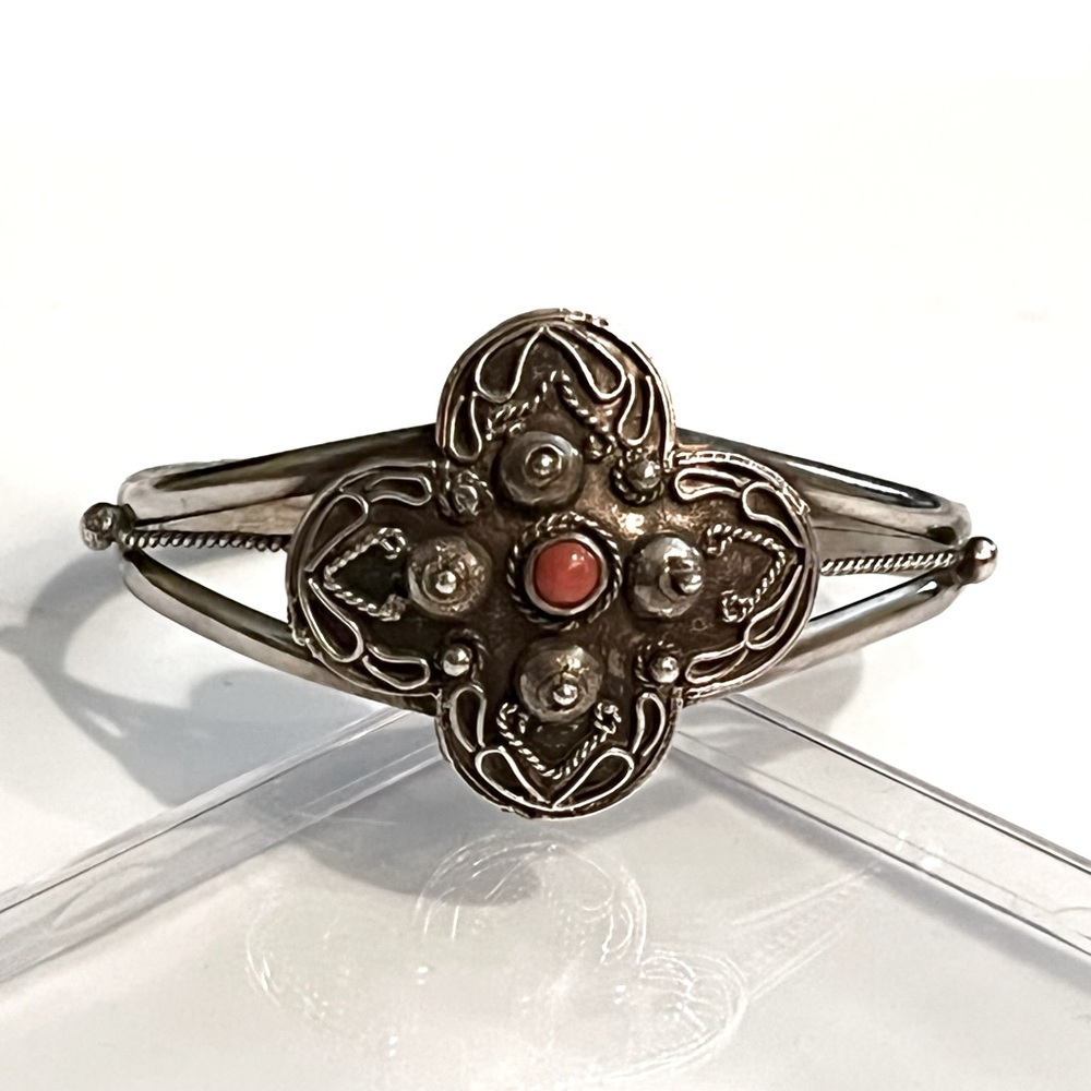 🌹Stunning Vintage Old Pawn Navajo Silver Ingot Coral Cuff